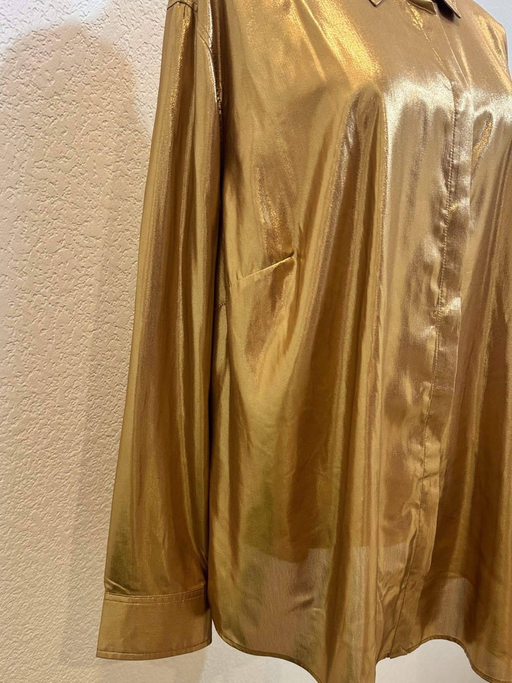 RALPH LAUREN WOMAN Metallic Chifon Point Collar Long Sleeve Gold Blouse. Size 3X - Picture 3 of 9